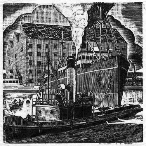 05 Arthur Charlton Hartlepool Docks woodengraving 10 x 10cms