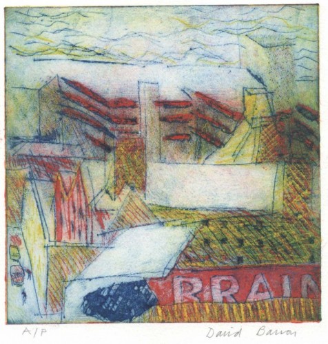 100 David Barron Civic Centre from Mount Pleasant drypoint