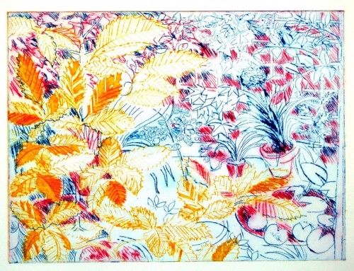 102 David Barron Autumn Yard Drypoint 30x41cm