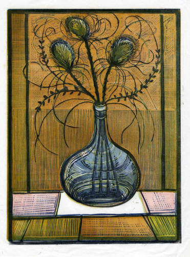 13 Arthur Charlton Teazels in a Vase linocut 30 x 23cms