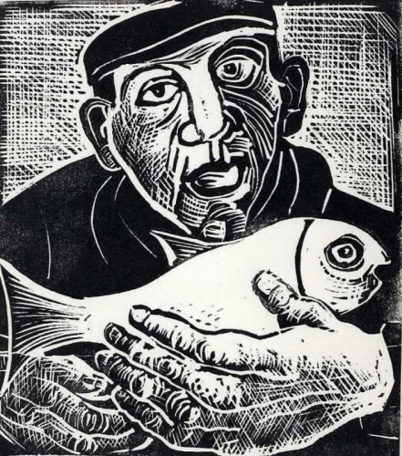 16 Arthur Charlton Fisherman linocut 16 x 13cms