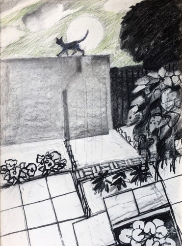 21 David Barron A Stepney Garden by Moonlight II charcoal 77 x 57cm