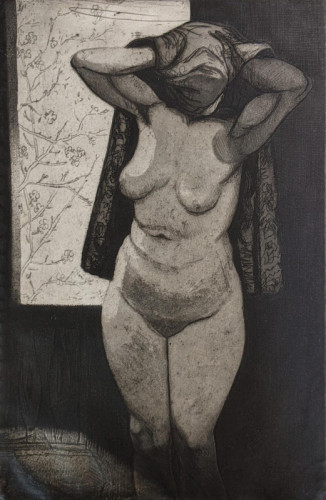 22 Arthur Charlton Woman Drying her Hair etching 30 x 20cms