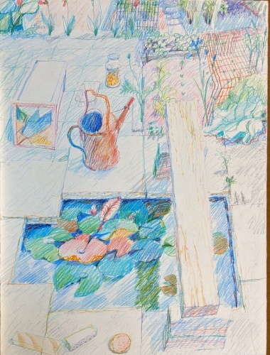 22 David Barron Pool and Terrace coloured pencil 77 x 57cm