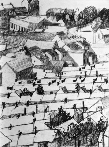 43 David Barron Swansea Centre: Rooftops charcoal 80x59cm