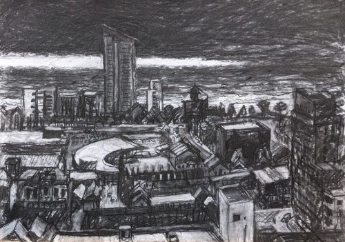 46 David Barron The Meridian Tower, Dark Sky charcoal 50x70cm