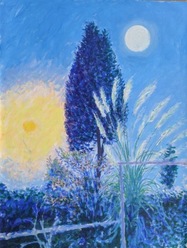 62 David Barron Blue Tree by Lamplight acrylic 92x69cms