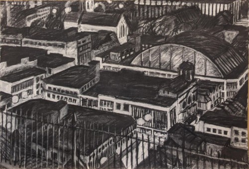 64 David Barron Central Swansesa at Night charcoal 69x100cms
