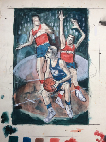 Alan Figg Basket Ball Players design for lithograph 18 x 29 cms 1960