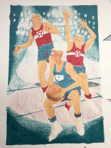 Alan Figg Basketball Players lithograph 18 x 29 cms 1960