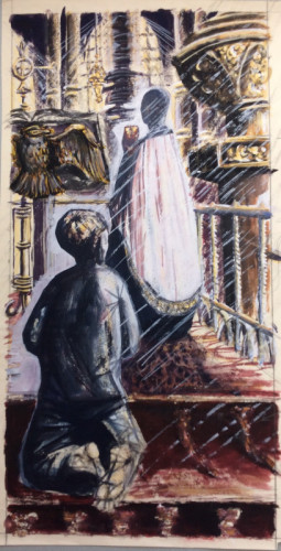 Alan Figg Design for First Communion Wax crayon and poster paint 20 x 40cms Set exercise from past NDD examination paper