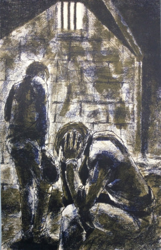 Alan Figg Locked Up lithograph 22 x 35 cms set exercise from past NDD examination paper 1960