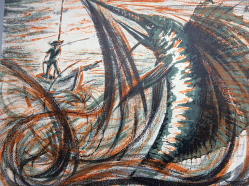 Alan Figg The Old Man and the Sea lithograph 41.5 x 30 cms Book jacket design 1961
