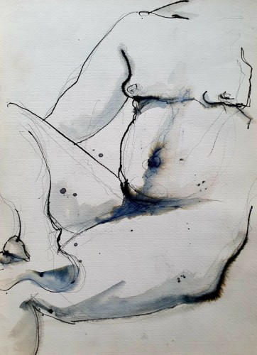 Alan Williams Blue Torso Pen and Ink 36 x 27cm