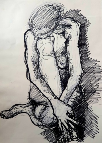 Alan Williams Head on Knee Indelible Marker 56 x 38 cm