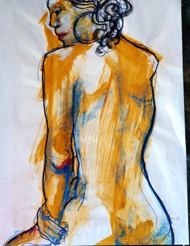 Alan Williams Yellow Figure Mixed Media 56 x 42cm