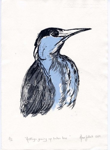 Anne Gullick Nestling..growing up takes time screenprint 29 x 28cms