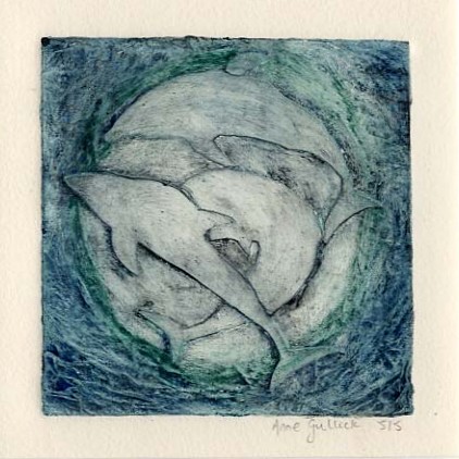 Anne Gullick ‘Dolphins’ Collagraph 26 x 26 cms £27.50