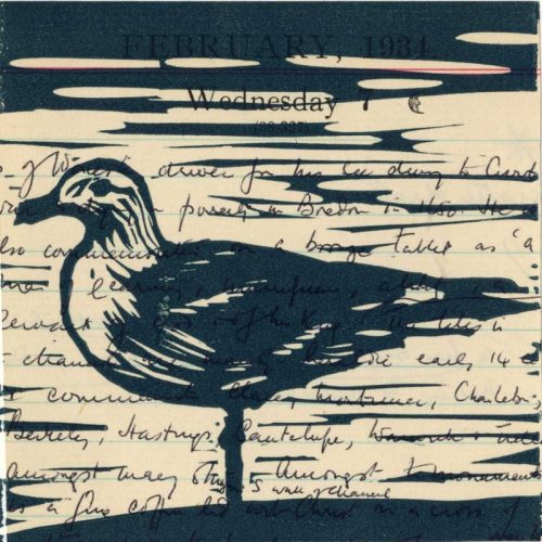 Bill Chambers_Seagull on my Grandfathers Diary_Linocut with Chine Colle023