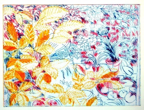 David Barron | Autumn Yard Drypoint | 300 x 410mm