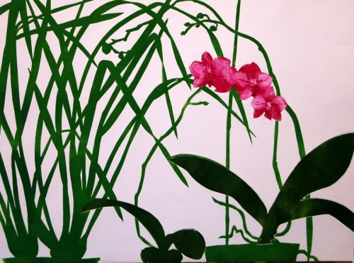 David Barron | Pink Orchid | relief print and drypoint | 380x490