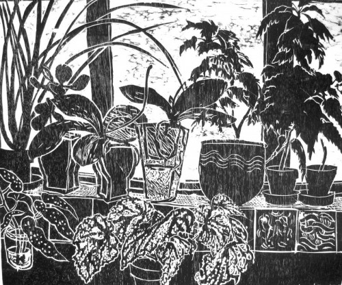David Barron  | Windowsill | woodcut 650x780mm