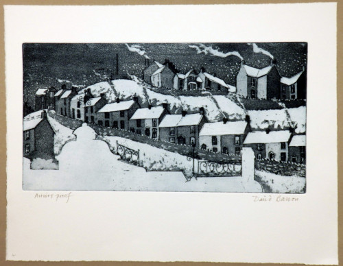 David Barron | POWDERED FIELDS: POPPIT HILL FROM ALEXANDRA ROAD, SWANSEA | etching with aquatint