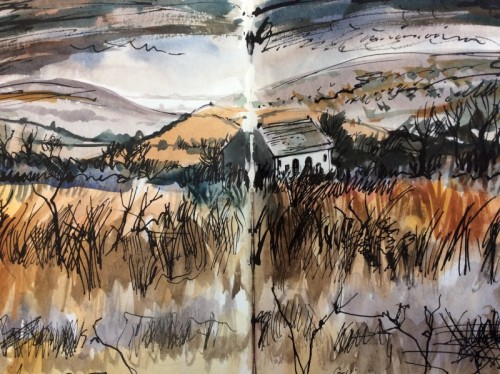 Gill Figg Gellionnen Chapel. Ink and wash. 11”x8”