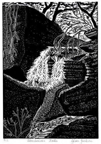Glan Jenkins Aberdulais Falls linocut 30x21cm £20