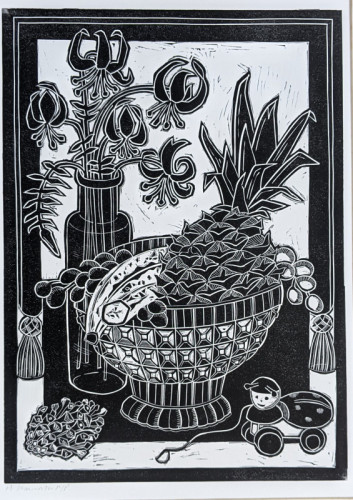 Hilary Stanworth Bowl of Fruit linocut 42x30cm £40