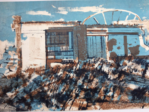 Ingrid Svikeris Penlan School under Construction lithograph 40.5 x 26cms 1961