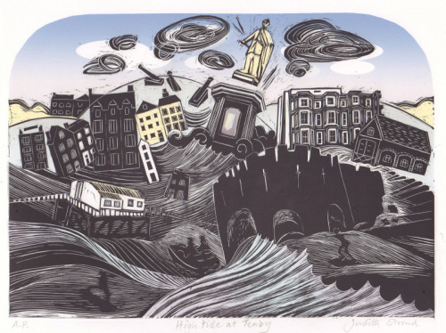 Judith Stroud High Tide at Tenby linocut 28 x 38cm £105.00