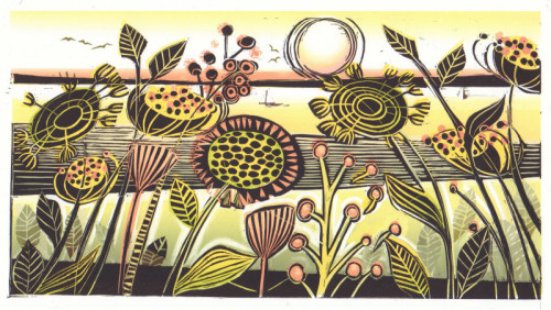 Judith Stroud Sand Dunes Oxwich linocut 16 x 28cm £95