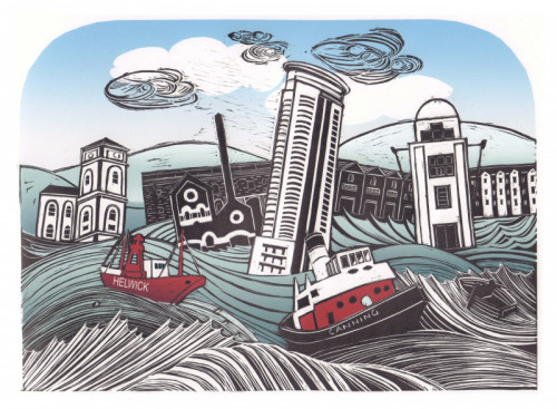 Judith Stroud Swansea on Sea linocut 28 x 38cm £105.00
