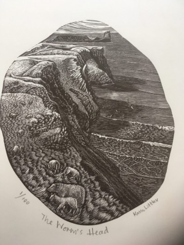 Kath Littler Worms Head woodengraving