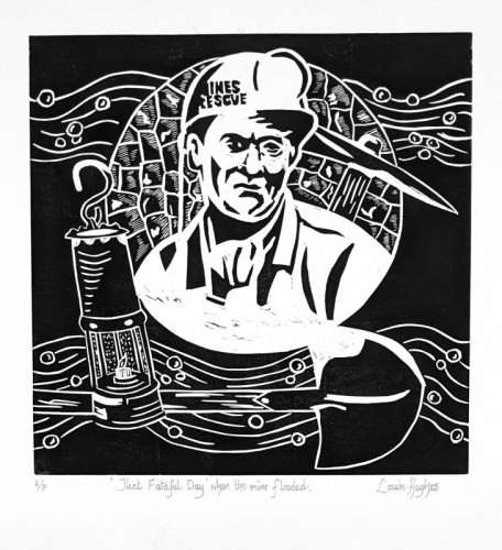 Louise Hughes | The Fateful Day when the Mine Flooded | Linocut