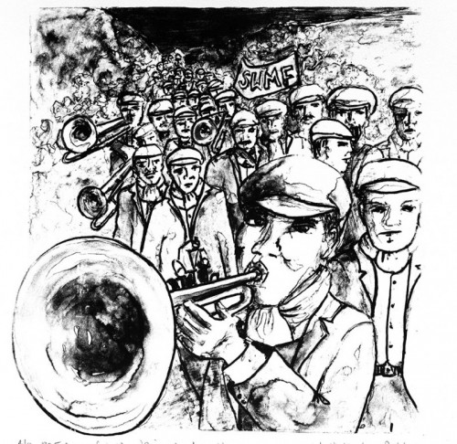 Lynne Bebb | 1925 Ammanford Miners’ Strike Ar Hyd y Nos, 20,000 march through the Night | Screenprint