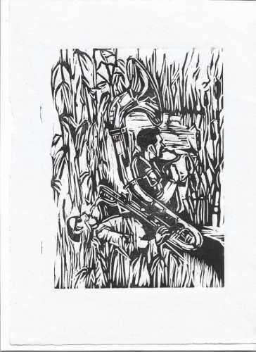 Pat Lowe | Jazz by the River | linocut 20 x14cm