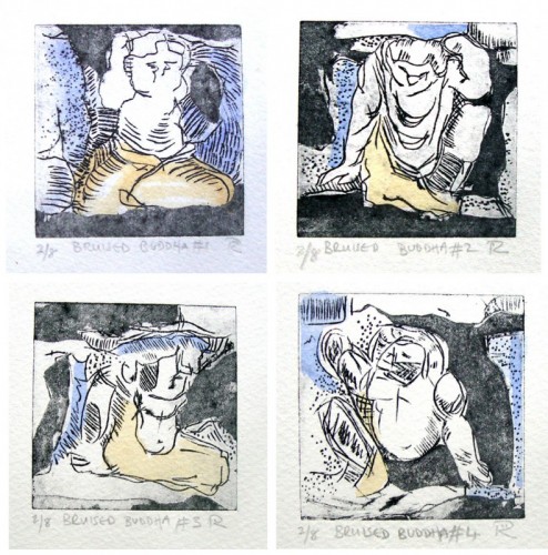 Rosie Scribblah 'Bruised Buddha Quartet' Dry point etchings
