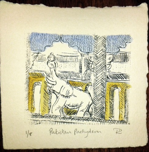 Rosie Scribblah 'Pakistan Pachyderm' Dry point etching 