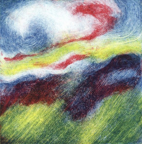 Rosie Scribblah 'Punjab Storm 1' Three colour separation monotype
