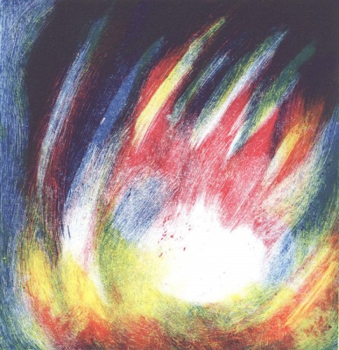 Rosie Scribblah 'Punjab Storm 3' Three colour separation monotype