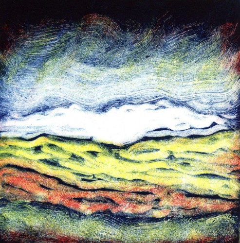 Rosie Scribblah 'Punjab Storm 4' Three colour separation monotype