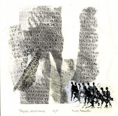 Ruth Parmiter Prague Dead Names relief collage 24x24cm £25
