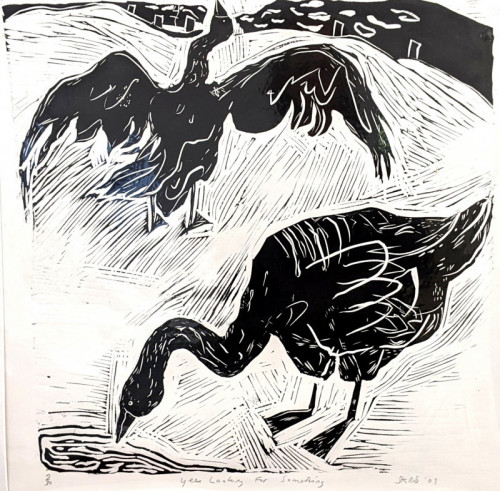 Sally Hands Looking for Something linocut 49x48cm £40