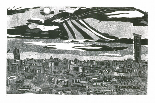 Sally Hands | On Kilvey Hill |  wood engraving  | 40x25cm | £200
