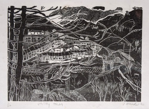 Sally Hands | Valley Town | wood engraving 12 x 17cm | £80.00