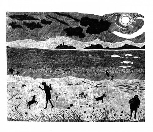 Sally Hands ‘It’s Going to Snow’ Swansea Bay woodengraving 12cm x 15cm £100