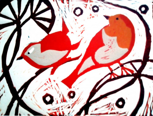 Sally Price Wren and Robin linocut 15x20cms £80