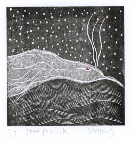 Sam Hood_Snow Peacock_Collagraph